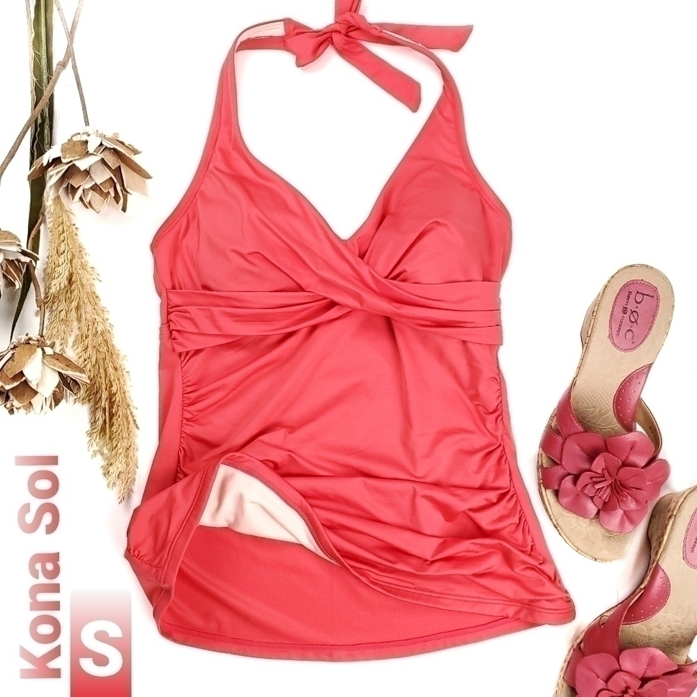 New Kona Sol Coral Halter Swim Top TanKini Size S